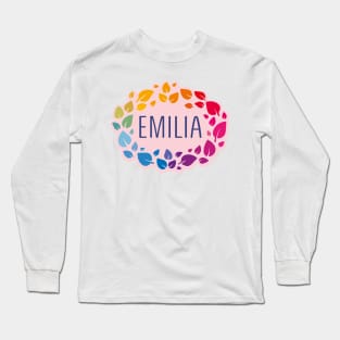 Emilia name with colorful leaves Long Sleeve T-Shirt